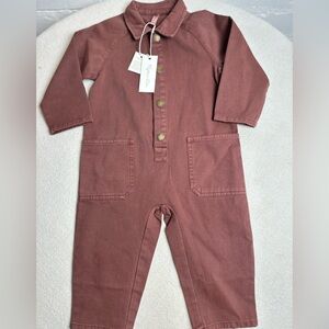 NEW Rylee & Cru Mahogany Brown Snap Utility Jumpsuit with Pockets 12-18